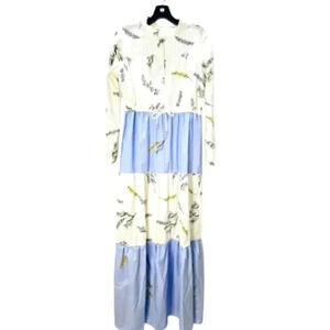 Blue Floral Long Sleeve Maxi Dress Primitive Rustic Boho Cottagecore